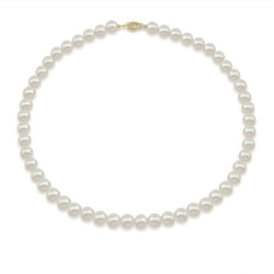 14k Yellow Gold 6.5-7.0mm High Luster White with Ivory Tone Akoya Cultured Pearl Necklace 18" AAA Quality