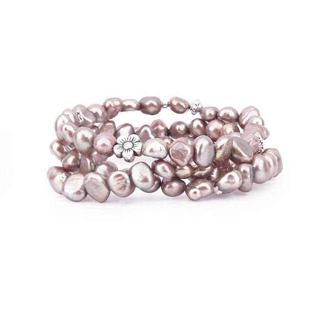 7–8mm Misty Rose-Lavender Pearl Stretch Bracelets, Set of 3