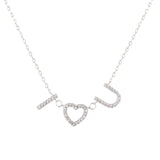 Sterling Silver Cubic Zirconia Pave I LOVE YOU Necklace 18 Inches