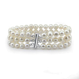 3-Row White A Grade 7.5-8.0mm Freshwater Cultured Pearl Bracelet,7.5"