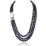 3-row 6.5-7.5mm Black Freshwater Cultured Pearl Necklace Mother-of-Pearl base metal Clasp 17.5",18.5"/20"