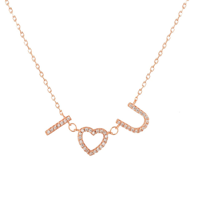 Rose-Gold-Flashed Silver CZ I LOVE YOU Necklace, 18"