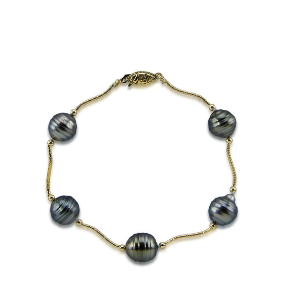 14K Yellow Gold 10.0-11.0mm Tahitian Cultured Pearl Bracelet 7.5" Length