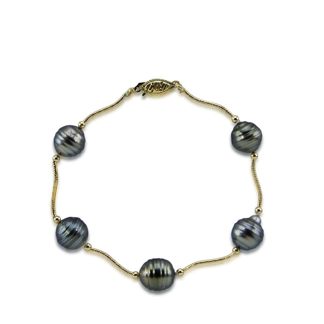 14K Gold 10–11mm Tahitian Pearl Bracelet, 7.5"