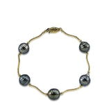 14K Yellow Gold 10.0-11.0mm Tahitian Cultured Pearl and 14K gold beads Bracelet 8.0" Length