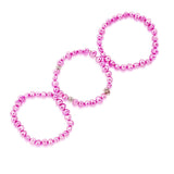 Genuine Freshwater Cultured Pearl 7-8mm Stretch Bracelets with base-metal-beads (Set of 3) 7.5" (Dark Pink)