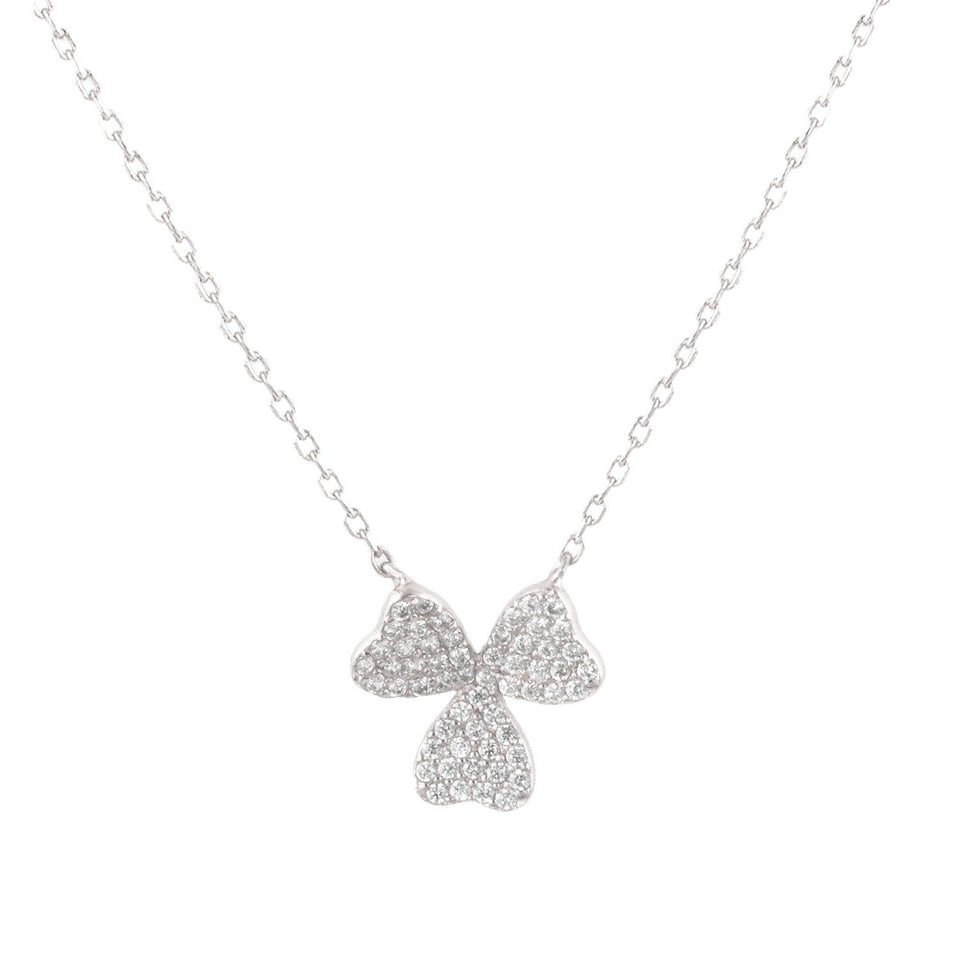 Sterling Silver CZ Three-Leaf Clover Pendant, 18"