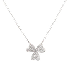 Sterling Silver Cubic Zirconia Pave Sterling Silver Three Leaf Clover Good Luck Pendant With 18" Chain