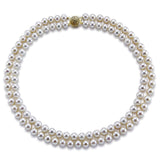 14k Gold Double Strand 8.0-9.0mm White Freshwater Cultured Pearl Necklace AAA Quality 20 Inches
