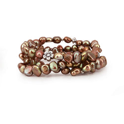 Genuine Freshwater Cultured Pearl 7-8mm Brown Stretch Bracelets with base beads (Set of 3) 7.5"
