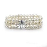 3-Row White A Grade 6.5-7mm Freshwater Cultured Pearl Bracelet 7"
