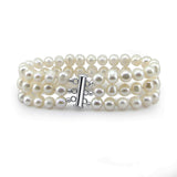 3-Row White A Grade 7.5-8.0mm Freshwater Cultured Pearl Bracelet, 7.0"