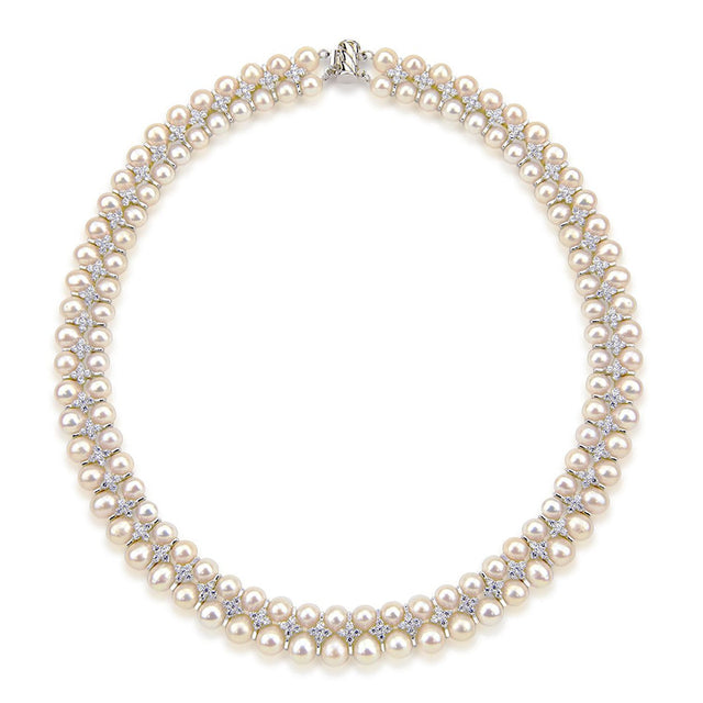 6.5–8mm White Freshwater Pearl Necklace, 18"