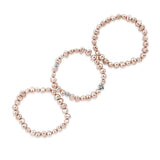 Genuine Freshwater Cultured Pearl 7-8mm Stretch Bracelets with base beads (Set of 3) 7.5" (Mistyrose-Lavender)