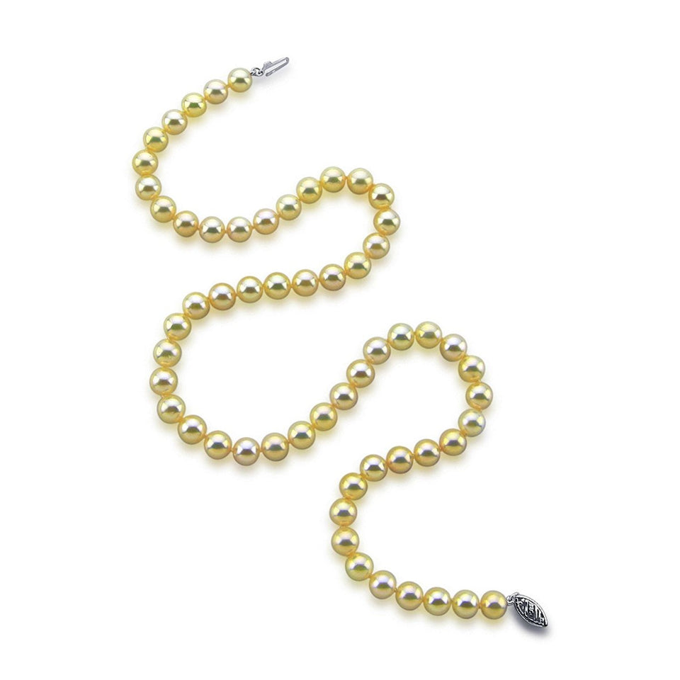 14K White Gold 7–7.5mm Dyed Golden Akoya Cultured Pearl Necklace, 18"