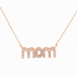 Sterling Silver Cubic Zirconia Pave Sterling Silver MOM Pendant With 18" Chain- Rose-gold-flashed silver
