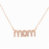 Sterling Silver Cubic Zirconia Pave Sterling Silver MOM Pendant With 18" Chain- Rose-gold-flashed silver