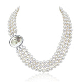 3-row White A Grade Freshwater Cultured Pearl Necklace (7.5-8.0 mm), 16.5", 17"/18"