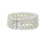 3-Row White Handpicked 8.5-9.5 mm Lustrous White Circlé Baroque Freshwater Cultured Pearl Bracelet 7.5"