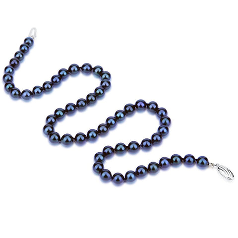 7.0-7.5mm High Luster Black Akoya Cultured Pearl Necklace 18" Length AA+ Quality with sterling-silver Clasp