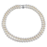 14k White Gold Double Strand 8.0-9.0mm White Freshwater Cultured Pearl Necklace AAA Quality 18 Inches