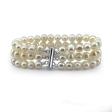 3-Row White A Grade 6.5-7mm Freshwater Cultured Pearl Bracelet with base metal Clasp, 7 Inches