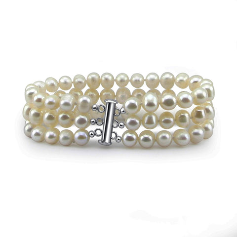 Triple Strand 7mm Pearl Bracelet