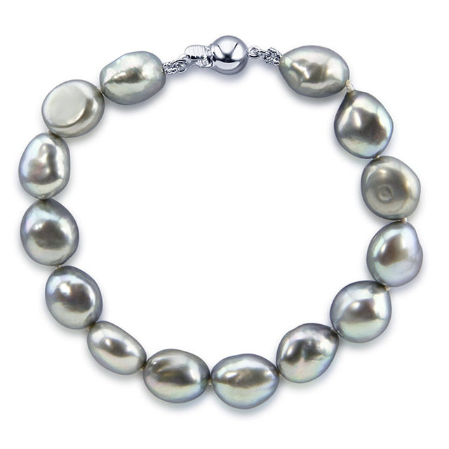 10–11mm Grey Baroque Freshwater Cultured Pearl Bracelet, 7.5"