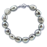 10.0-11.0mm High Luster Grey Baroque Freshwater Cultured Pearl Bracelet 7.5" with Sterling-Silver clasp