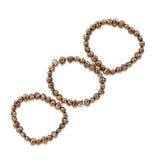 Genuine Freshwater Cultured Pearl 7-8mm Brown Stretch Bracelets with base-metal-beads (Set of 3) 7.5"