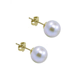 14K Yellow Gold 4.5-5.0mm White Round Freshwater Cultured Pearl Stud Earrings - AAA Quality