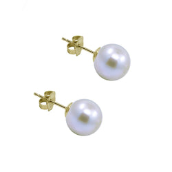 14K Yellow Gold 5.0-5.5mm White Round Freshwater Cultured Pearl Stud Earrings - AAA Quality