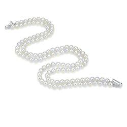 Sterling Silver 2 Row 6.0-6.5mm White Round Akoya Cultured Pearl High Luster Necklace 17"-18"