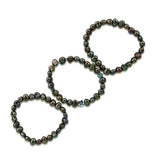 Genuine Freshwater Cultured Pearl 7-8mm Stretch Bracelets with base-metal-beads (Set of 3) 7.5" (Dark-Chocolate-Brown)