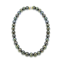 11-13mm Black Tahitian Cultured Pearl Necklace 17.5" AAA Quality with 14K Yellow and White Gold Clasp