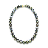 11-13mm Black Tahitian Cultured Pearl Necklace 17.5" AAA Quality with 14K Yellow and White Gold Clasp