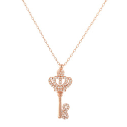 Sterling Silver princess's key Pendant With 18" Chain- Rose-gold-flashed silver