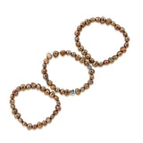 Genuine Freshwater Cultured Pearl 7-8mm Stretch Bracelets with base-metal-beads (Set of 3) 7.5" (Brown)