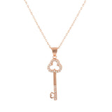 Sterling Silver Cubic Zirconia Pave Sterling Silver Key Pendant With 18" Chain- Rose-gold-flashed silver