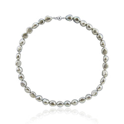 10.0-11.0mm High Luster Grey Baroque Freshwater Cultured Pearl necklace 20" with sterling silver clasp