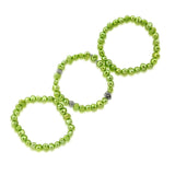 Genuine Freshwater Cultured Pearl 7-8 mm Stretch Bracelets with base-metal-beads (Set of 3) 7.5" (Forest Green)