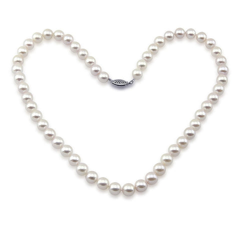 14k White Gold 6.5-7.0mm White Akoya Cultured Pearl High Luster Necklace 18", AAA Quality