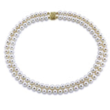 14k Yellow Gold Double Strand 8.0-9.0mm White Freshwater Cultured Pearl Necklace AAA Quality 17 Inches