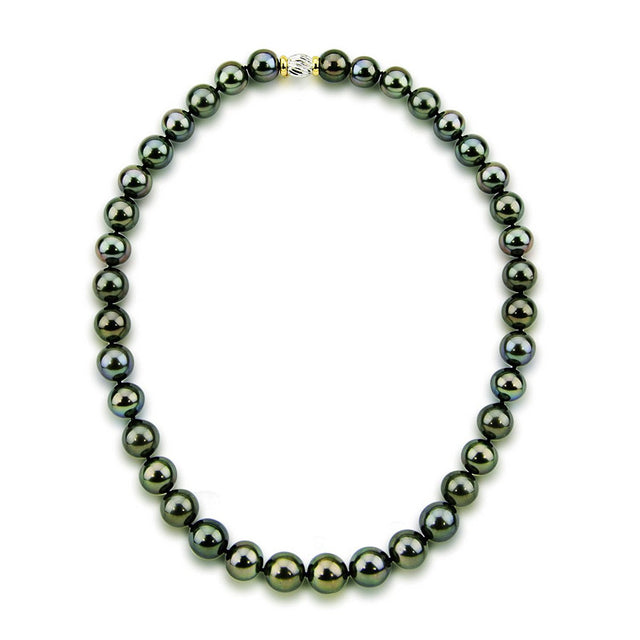 11–12mm Black Tahitian Cultured Pearl Necklace, 18", with 14K Yellow and White Gold Clasp
