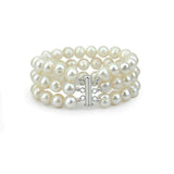 3-Row White Handpicked 8.5-9.5 mm Lustrous White Circlé Baroque Freshwater Cultured Pearl Bracelet 7.5"