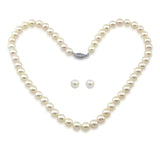 14k White Gold 7.0-7.5mm White Akoya Cultured Pearl High Luster Necklace 18" and Stud Earring Set