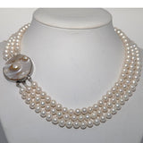 Pearlpro 3-Row White A Grade Freshwater Cultured Pearl Necklace with Mother of Pearl Clasp (6.5-7.5mm), 17", 18", 18.5"