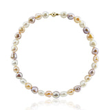 14K Yellow Gold 11.0-13.0mm Extra Luster Multi Color Baroque Freshwater Cultured Pearl necklace 18"