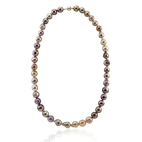 14K Yellow Gold 10.0-13.0mm Multi-color Edison Freshwater Cultured Pearl Necklace 23 Inches