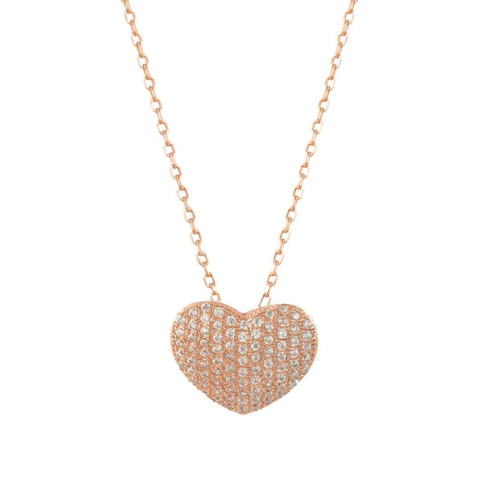 Rose-Gold-Flashed Sterling Silver CZ Heart Necklace, 18"